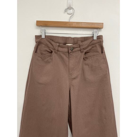 PACT Organic Stretch Elastic Twill Wide Leg Patch Pockets Pant Deep Taupe Medium - Picture 4 of 11